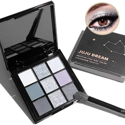 9-Shade Eyeshadow Palette: Black Swan, Smoky, Dark Black, Grey Silver Glitter, Matte Finish, Long-Lasting, and Easy to Color