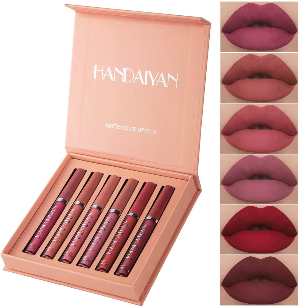 6Pcs Liquid Velvet Matte Lip Gloss Red Lipstick Nude Makeup Women Long Lasting Waterproof Beauty Cosmetics