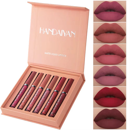 6Pcs Liquid Velvet Matte Lip Gloss Red Lipstick Nude Makeup Women Long Lasting Waterproof Beauty Cosmetics