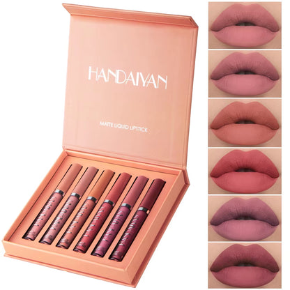 6Pcs Liquid Velvet Matte Lip Gloss Red Lipstick Nude Makeup Women Long Lasting Waterproof Beauty Cosmetics
